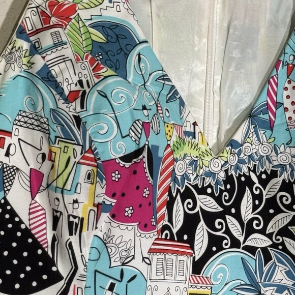 Kelly and Diane Vibrant Print Halter Beaded Trim  Dress Size 10 Cruise Vacation - Picture 6 of 16